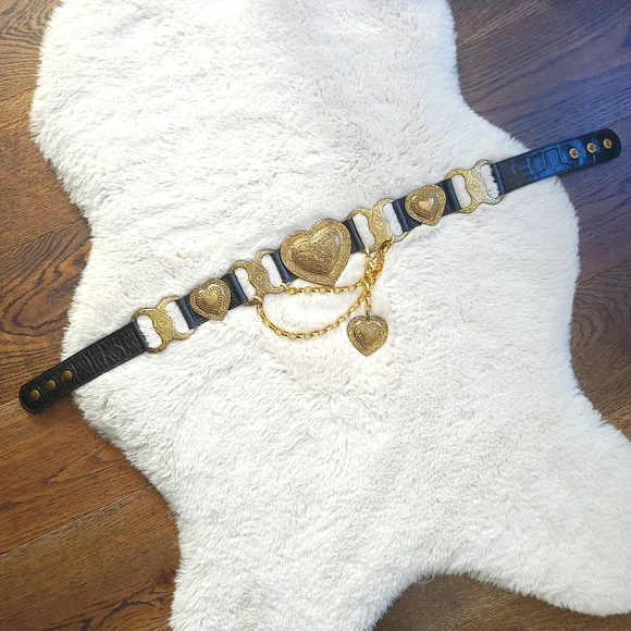 RARE Vintage Cache Streets Ahead Mia Heart Chain Leather Croc Belt - Picture 5 of 11
